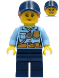 LEGO cty1258 Police - City Officer Female, Bright Light Blue Shirt with Badge and Radio, Dark Blue Legs, Dark Blue Cap with Dark Orange Ponytail, Pensive Smile